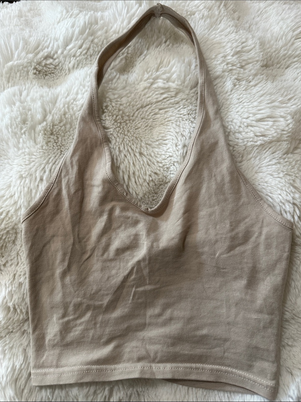 Divided Beige Halter Crop Tank Top